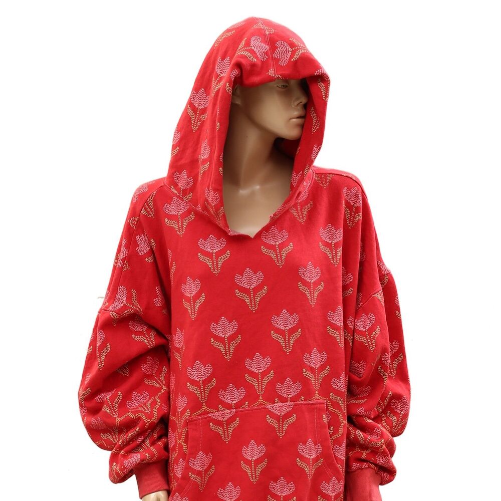 Free People We The Free Floral Printed Hoodie Top Oversize Long Sleeve XL 286499 - Picture 3 of 7